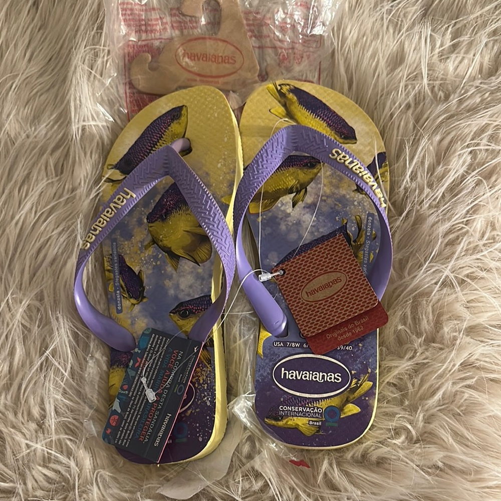 Havaianas Purple and Yellow Sandals Comfort Flip Flops